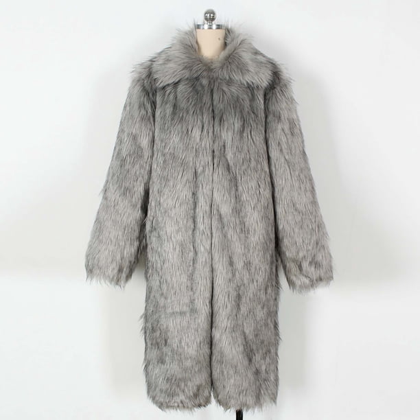 Meichang Long Faux Fur Jacket for Women Open Front Long Sleeve