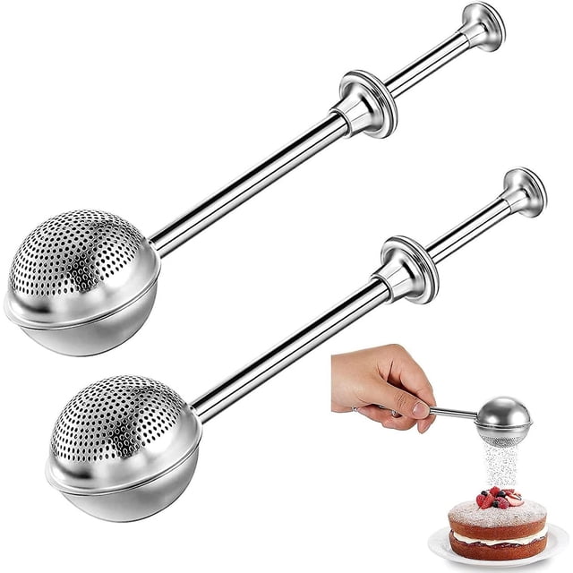 Cake Sugar Pusher, Stainless Steel Sugar Flour Spices Cinnamon Chocolate Powder Shaker Duster Dispenser Sieve, Tea Strainer