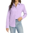 thumbnail image 2 of Comdrip Womens Dress Shirt, Womens Long Sleeve Tops Collared V Neck Shirts Lightweight Sweatshirt 2024 Fall Fashion Clothes Long Sleeve Button Up Shirts for Women Light Violet M, 2 of 6