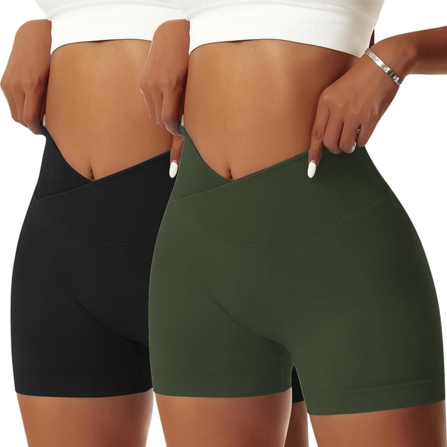 Vertvie Pantalones cortos de gimnasio para mujer, pantalones cortos de yoga con realce elásticos cruzados en V, mallas atléticas de cintura alta