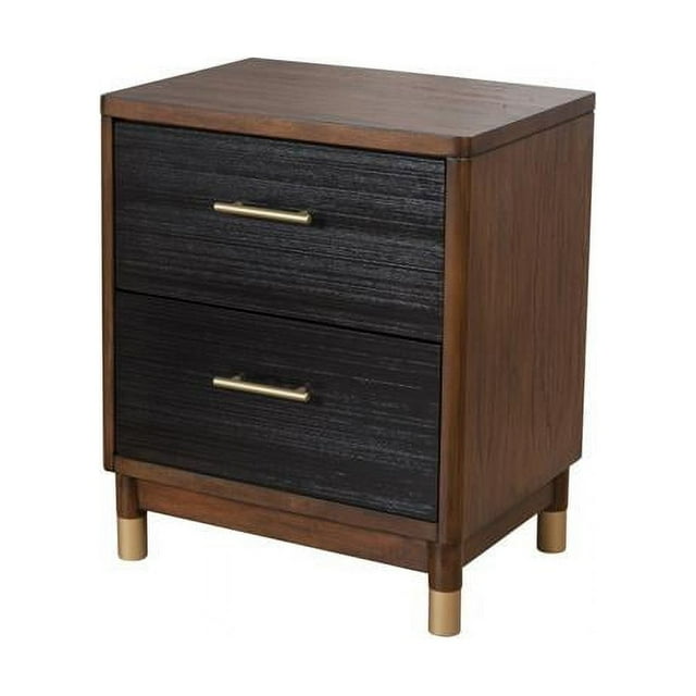 Alpine Furniture 1971-02 Belham Table de Chevet 2 Tiroirs Noyer Foncé & Noir