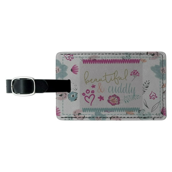 Beautiful Cuddly Pet Paw Print Flowers Rectangle Leather Luggage Card Suitcase Carry-On ID Tag