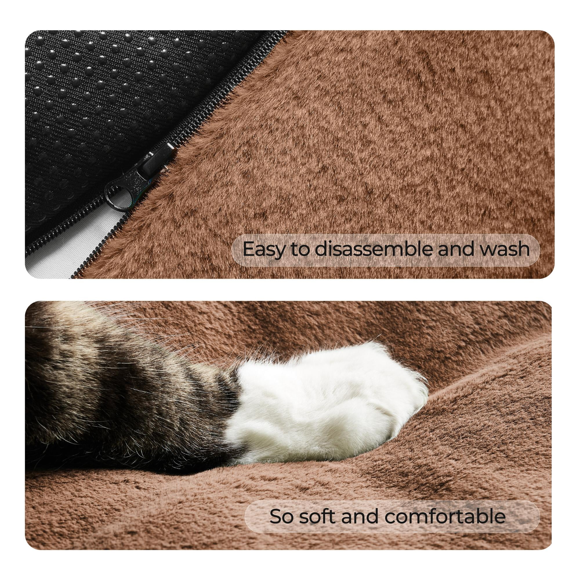 allisandro Calming Furniture Protector Dog Bed with Soft Neck Bolster, Waterproof Faux Fur Couch Cover with Removable Cover, 45 x 40 x 5 Inches, Dark Brown