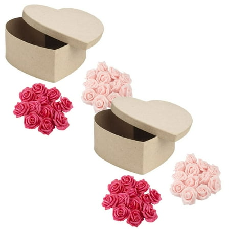2pc Kraft Heart Paper Mache Boxes & Rose Filler (Pk/Fs) Sets - for Valentines & Gifts - Factory Direct Craft