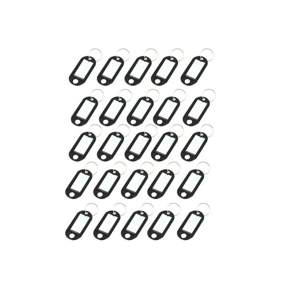 Metal Split Ring Plastic Key Luggage ID Label Name Tag Keyring Keychain w Name Cards Black 30Pcs