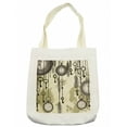 thumbnail image 1 of Antique Tote Bag, Old Days Design 20s Cultural Items and Tribal Feathers Changing Trends Theme, Cloth Linen Reusable Bag for Shopping Books Beach and More, 16.5" X 14", Cream, by Ambesonne, 1 of 2