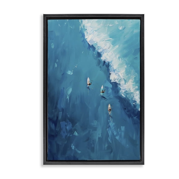 Stupell Industries Aerial Surfers Approaching Wave Sports & Sports Teams Painting Black Floater Framed Canvas Art Print Wall Art, 17 x 25