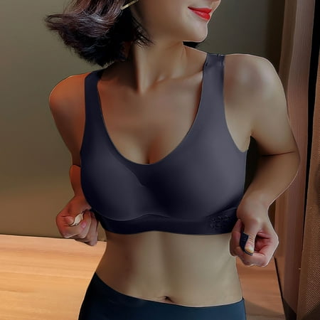 Sakmal Womens Bras Plus Size Black Comfortable Underarm-Smoothing Lightly Lined Wireless Bra Ladies Bra