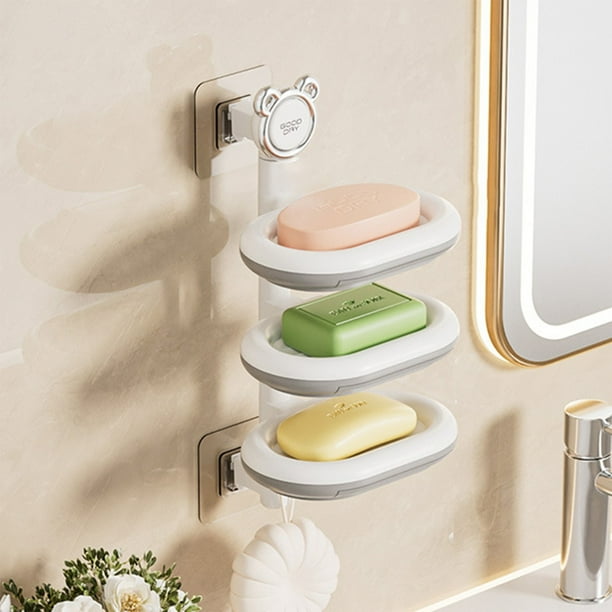 Hogar y cocina, baño Jabonera giratoria sin taladro Bandeja dispensadora de jabón de pared Caja de almacenamiento de jabón multicapa Contenedor de jabón giratorio Estantes de plástico