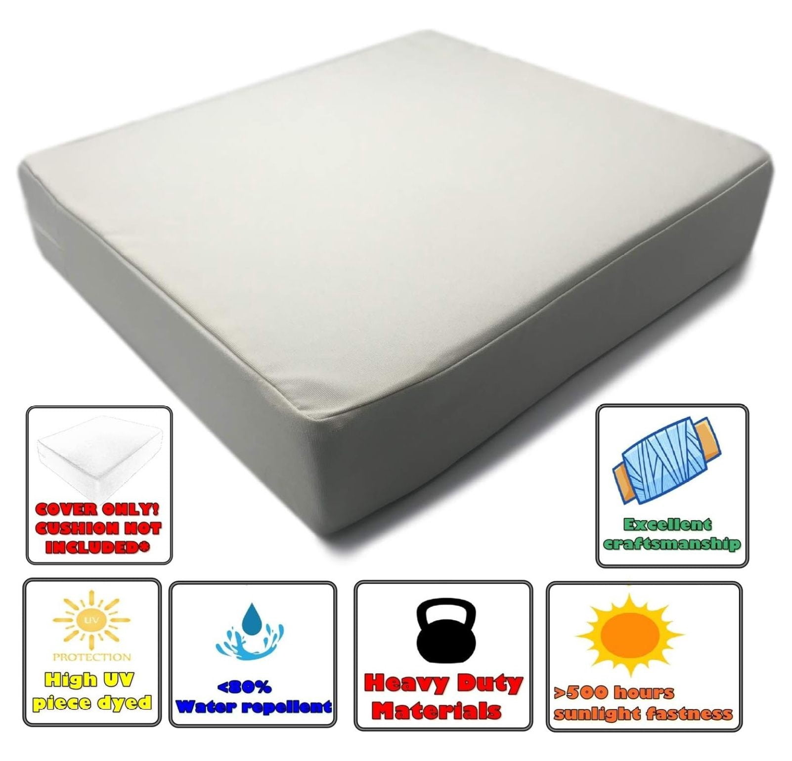 Indoor Outdoor Water High UV Resistant Patio Chair Cushion Cover (Cream White, 24"x24"x4" (2 Covers))