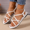 thumbnail image 6 of Summer Sandals for Women Footbed Solid Color Open Toe Slip-On Comfortable Elastic Strap Flat Slippers Sandals for Women Beach Vacation Holiday Vintage Fashion, 6 of 10