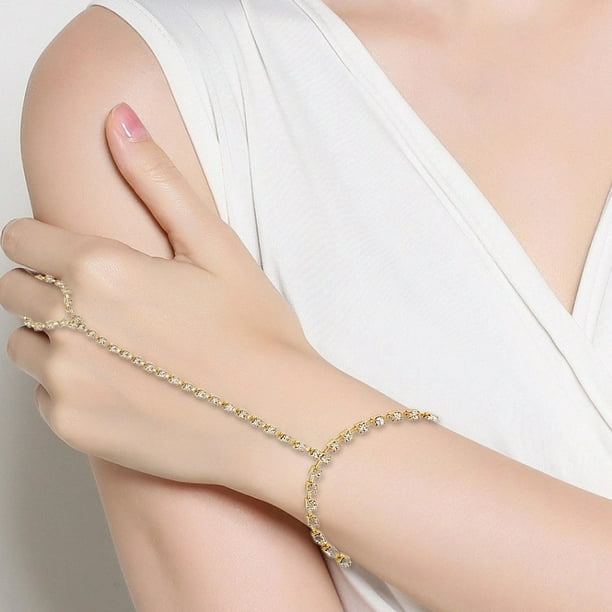 Minimalista estilo francés Rhinestone cadena pulsera anillo conjunto para las mujeres