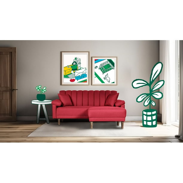 Sala Modular Sofá Cama Reversible De Lino Rojo Modelo Calatrava