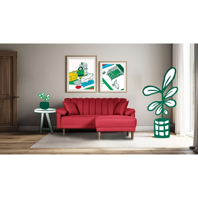 Sala Modular Sofá Cama Reversible De Lino Rojo Modelo Calatrava