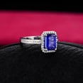 thumbnail image 4 of Antique 7X5mm Emerald Cut 1.75 Carat Blue Sapphire And Moissanite Diamond Halo Engagement Ring In 10K White Gold, Promise Ring, Anniversary Ring, 4 of 5