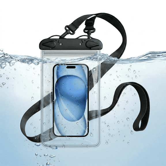 Waterproof Phone Pouch, Universal Underwater Phone Case with Lanyard for Beach Swimming Travel - Black