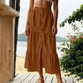 thumbnail image 2 of Womens Elastic High Waist Tiered Ruffle Midi Skirt Front Split Button Down Solid Boho Long Skirt for Summer Casual Wear Brown S(S), 2 of 7