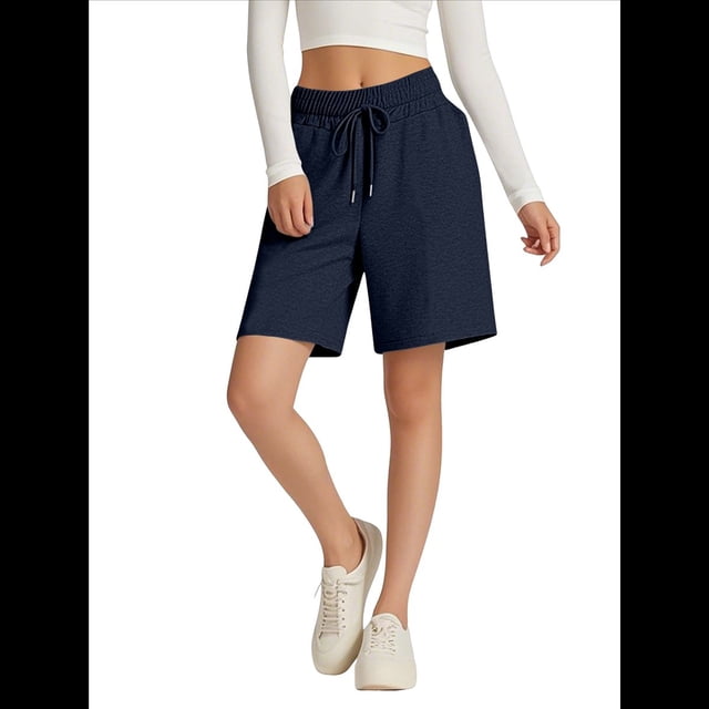 Pantalones Cortos Holgados con Bolsillos para Mujer, Hasta la Rodilla, para Yoga, Caminar, Hacer Ejercicio, Informales Azul Marino M