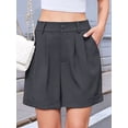 thumbnail image 6 of Womens Casual Elastic Waist Wide Leg Suit Tailored Shorts Summer Work Shorts with Pockets Dark Gray XS, 6 of 9