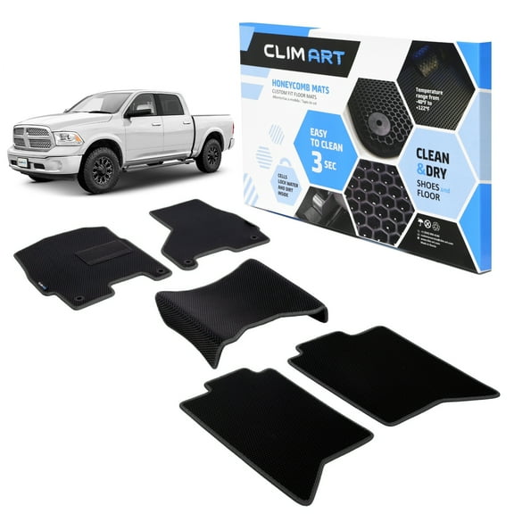 CLIM ART All-Weather Car Floor Mats Compatible with Dodge Ram 1500 2012-2018 Crew Cab, Custom-Fit Heavy-Duty Floor Liners for Cars & SUVs, Car Accessories for Men & Women, Black - FL011309186