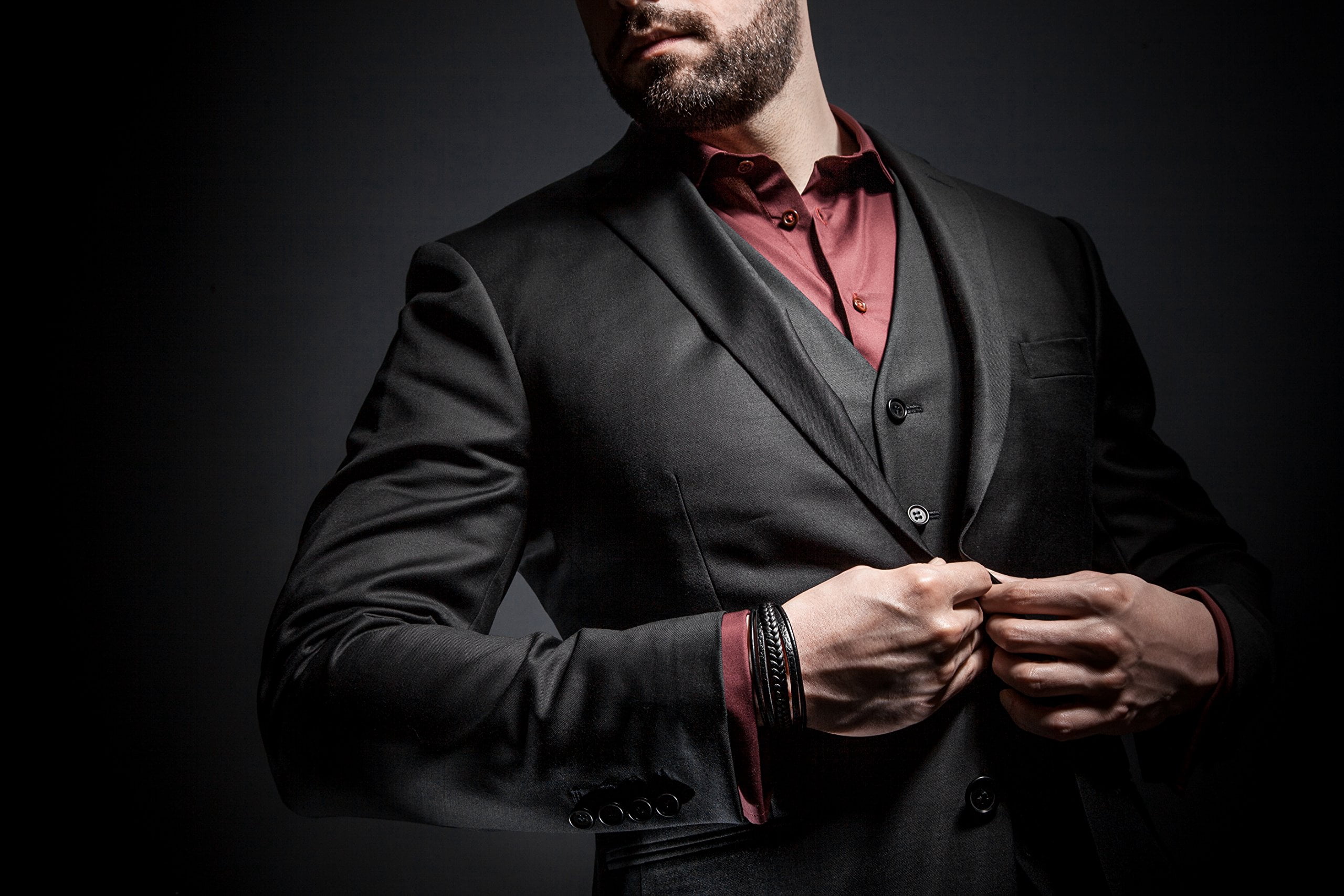 SERASAR Men's Genuine Leather Bracelet "Braid" with stainless steel magnetic closure, Black 21cm, including gift box