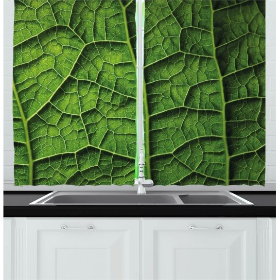 Ambesonne Green Kitchen Curtains, Forest Tree Leaf Texture, 55"x39", Dark Green