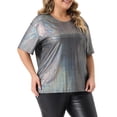 thumbnail image 4 of Blusas de fiesta metálicas holográficas de manga corta para mujeres de tallas grandes Agnes Orinda 3X gris, 4 of 6