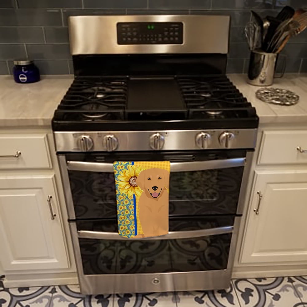 Summer Sunflowers Gold Golden Retriever Kitchen Towel