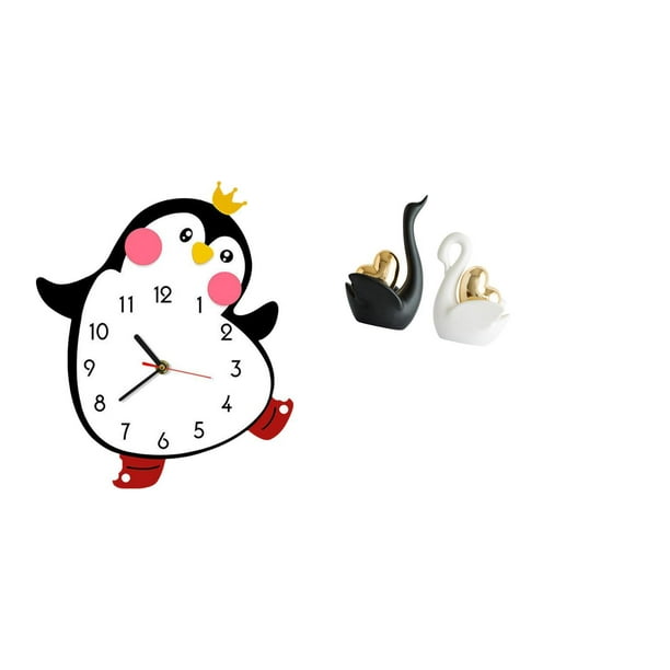 Reloj De Pared De Madera Con Forma De Cisne Pingüino Y Figura Decorativa Para Dormitorio Y Mesa, Accesorio Multifuncional E Ingenioso Para El Hogar.