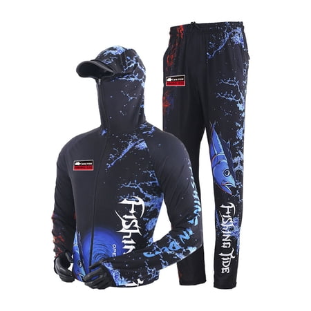 Men s Ice Silk Fishing Suit Long Sleeve Hooded Sun Protection Jacket & Pants Set Breathable Quick Dry Lure Fishing Gear for Saltwater Freshwater Angling