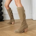 thumbnail image 1 of YOUSNH Women High Heel Boots Fashionable New Pattern Simple Solid Color Retro Round Toe Thick Heels Comfortable Autumn and Winter Lace up Shoes Boots for Lady Beige 8, 1 of 9