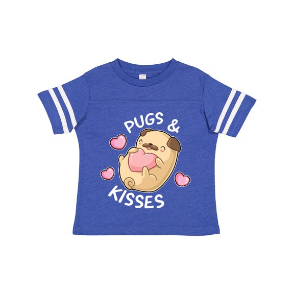 Inktastic Valentines Day Pugs and Kisses with Pink Hearts Boys or Girls Toddler T-Shirt