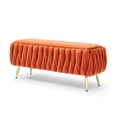 thumbnail image 4 of LoLado Oval Storage Bench with Gold Legs, Velvet Fabric Upholstered Ottoman Storage Bench with Diamond-Shaped Quilting Pattern for Living Room, Bedroom, Entryway, Orange, 4 of 7