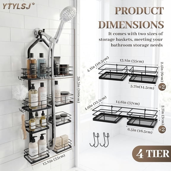 Aluminum Alloy Hanging Shower Caddy for Handheld Shower Heads, 4-Tier Adjustable Shower Rack with Rustproof Design and Dual-Lock System