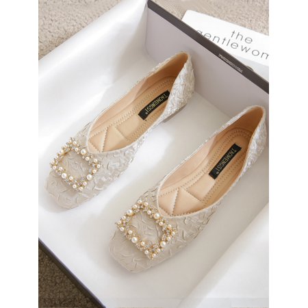 

Faux Pearl & Rhinestone Decor Ruched Flats Women‘s Footwear