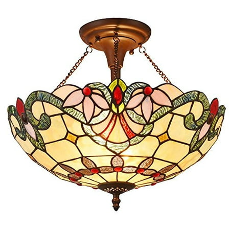 Chloe Lighting Cooper Tiffany Style 2 Light Victorian Semi Flush Ceiling Fixture 16 Shade