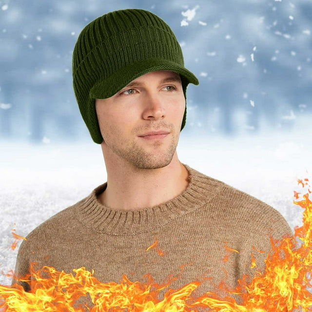 LSLJS Winter Men's Thickened Wool Hat Elastic Warm Ears Protection Knitted Hat Gifts for Men