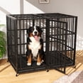 thumbnail image 2 of TIME RAY 54 Inch Heavy Duty Indestructible High Anxiety Dog Crate Cage for Large Dog with Steel Escape Proof, Indoor Double Doors,Lockable Wheels and Removable Tray,Black, 2 of 5