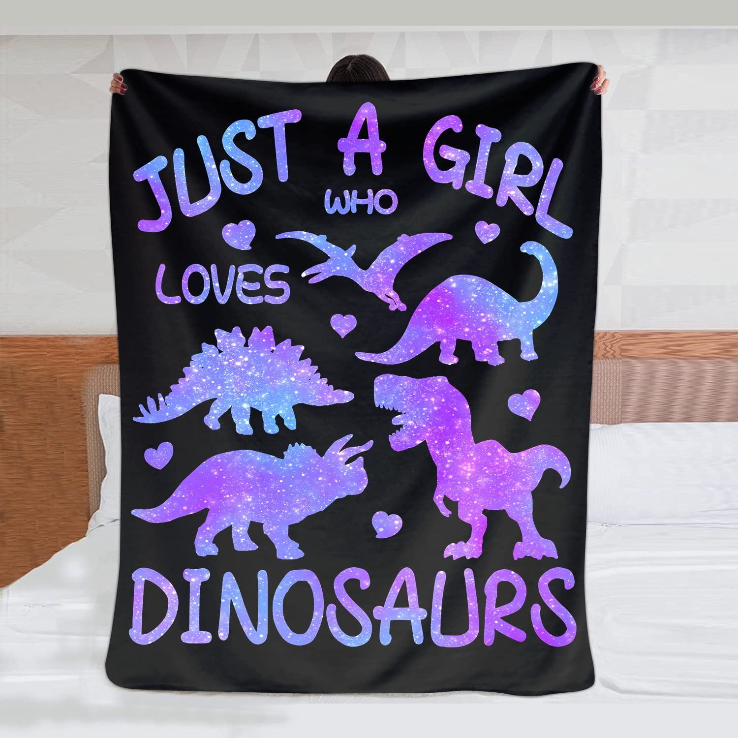 Dinosaur Blanket Gift for Girl, Girl Who Loves Dinosaurs Blankets, Cute