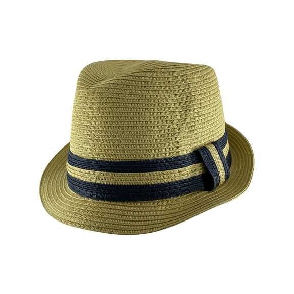 Top Headwear Two-Tone Band Natural Straw Fedora Hat - Natural