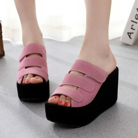 

Womens Wedges Non-Slip Open Toe Flip-Flops Breathable Thick Bottom Shoe Slippers