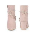 thumbnail image 2 of BLISSFUL STEP Women's Ankle Boots Butterfly Rhinestone Strap Chunky Heels Pointed Toe Boots Dust Pink 8, 2 of 7
