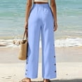 thumbnail image 5 of VEKDONE Lounge Pants for Women Cotton Elastic High Waist Palazzo Pants Button Decorative Straight Leg Trousers Summer Loose Fit Comfy Wide Leg Pants with Pockets Light Blue XXL, 5 of 7