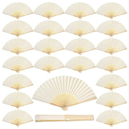 

Limnyves 60 Pcs White Hand Fan Bamboo Folding Fan Handheld Wedding Fans for Bridal Dancing Party Favors Church Home Office Decor