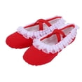 thumbnail image 2 of FITORON Red Canvas Ballet Slippers for Girls – Split Sole with Ruffled Lace & Elastic Straps, Kids Dance Gift,Size 5.5-6 Years, 2 of 9