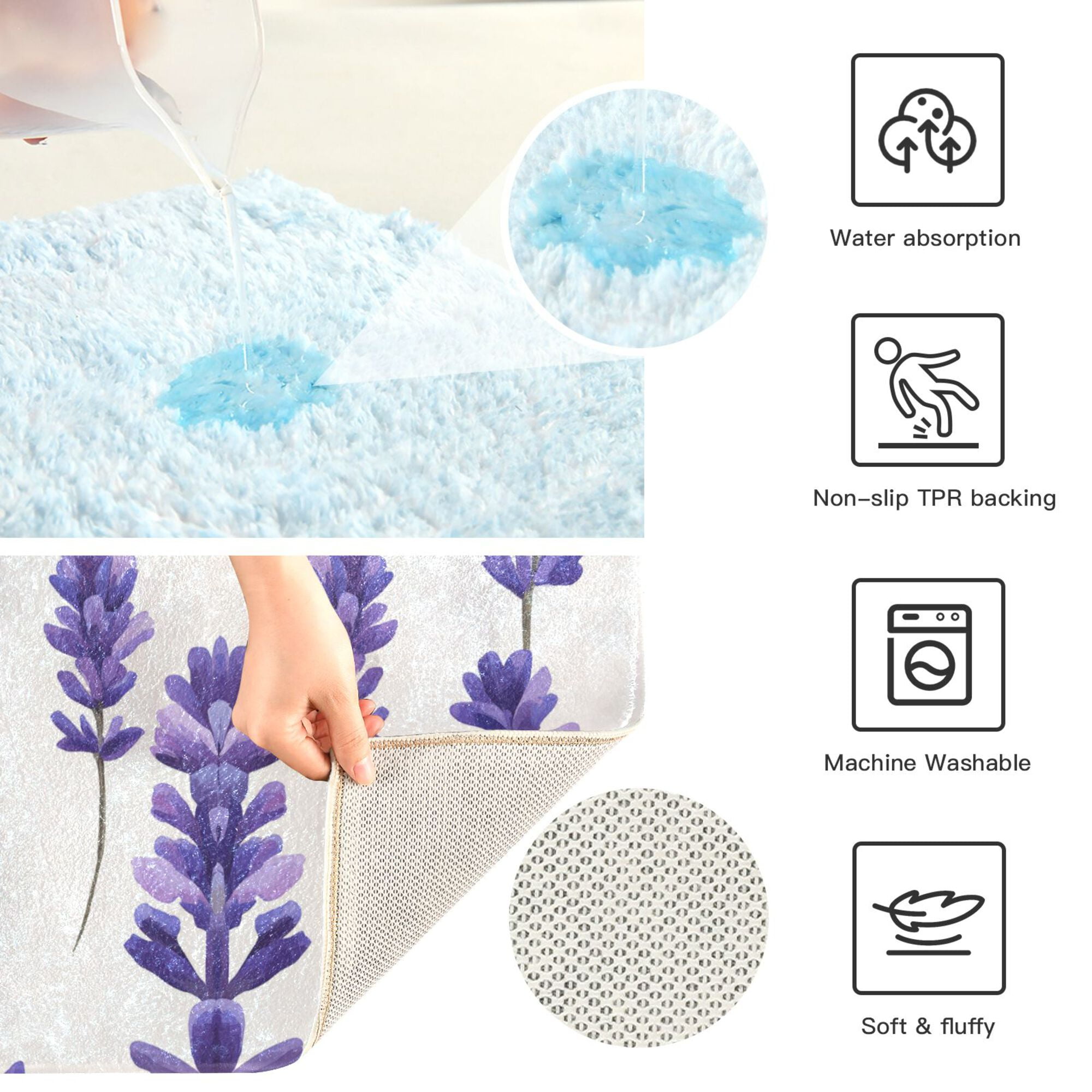 Yayeee Bath Rugs for Bathroom Floor Set of 2 Non Slip Fluffy Soft Absorbent Mat, Lavender Pattern