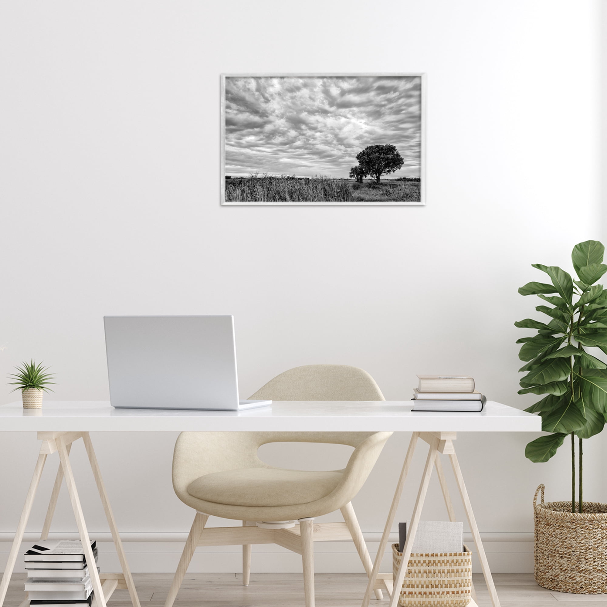 Stupell Industries Solitary Tree Beneath Clouds White Framed Giclee Art, design by Jon Evan