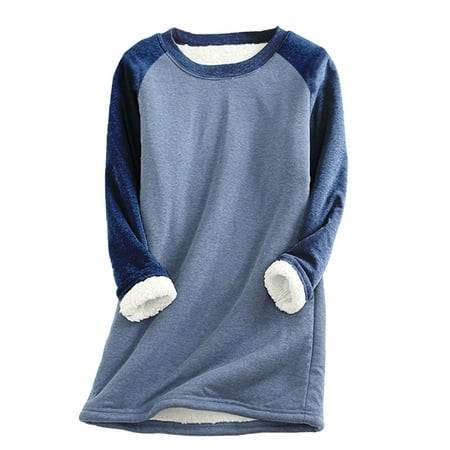 Puntoco Plus Size Top Clearance Women Thick Fleece Sweatshirt Long Sleeve Leopard Patchwork Velvet Warm Underwear Tops