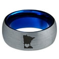 thumbnail image 2 of Tungsten Minnesota North Star State Heart Band Ring 8mm Men Women Comfort Fit Blue Dome Brushed Gray Polished, 2 of 4