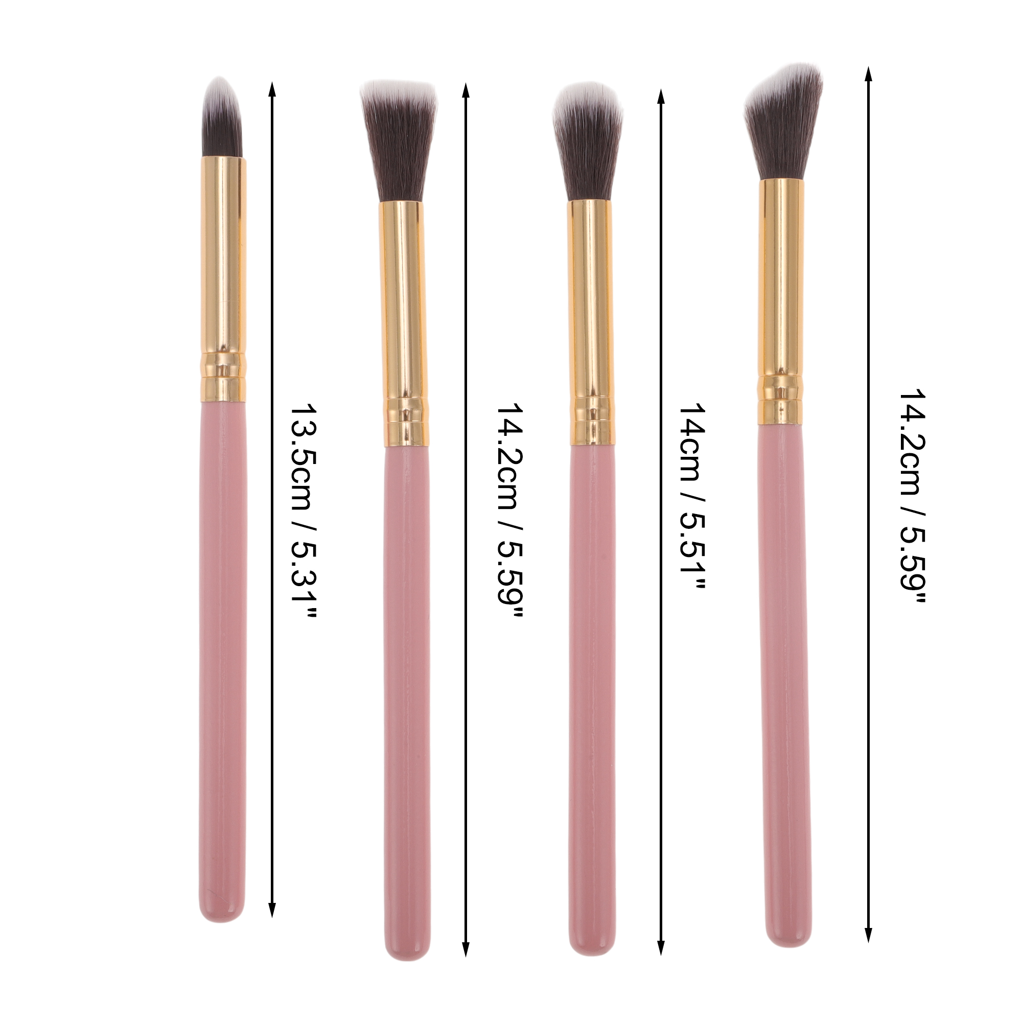 Unique Bargains 4 Pcs Lightweight Eye Brushes Set for Travel Pink, Gold Tone